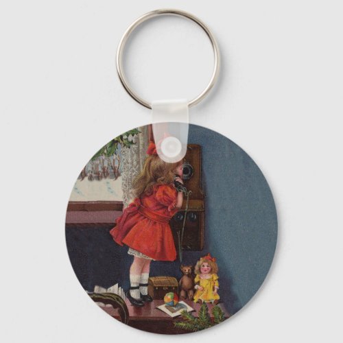 Christmas Little Girl Telephone Antique Keychain