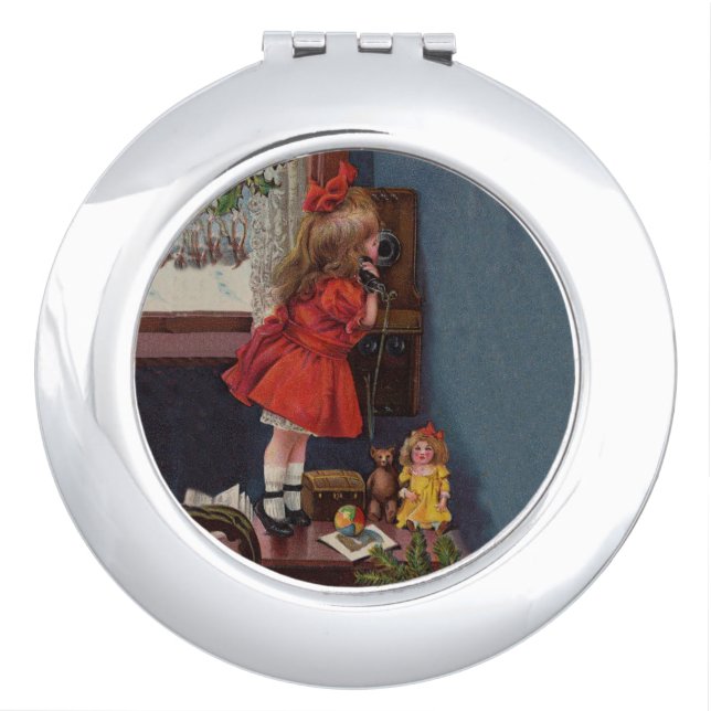 Christmas Little Girl Telephone Antique Mirror For Makeup (Front)