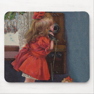Christmas Little Girl Telephone Antique Mouse Pad