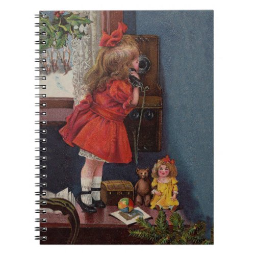 Christmas Little Girl Telephone Antique Notebook