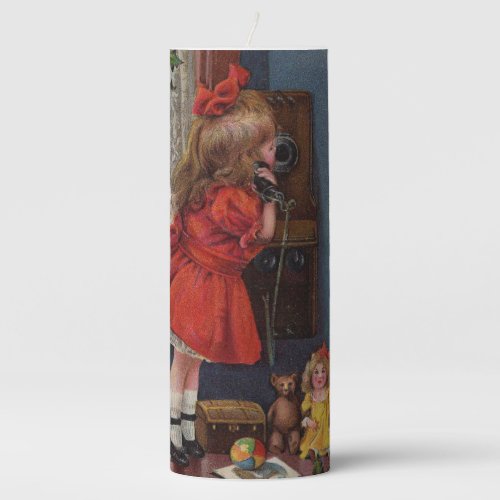 Christmas Little Girl Telephone Antique Pillar Candle