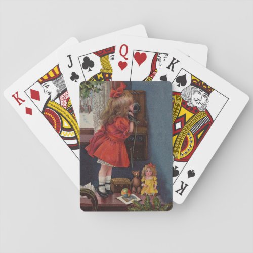 Christmas Little Girl Telephone Antique Poker Cards