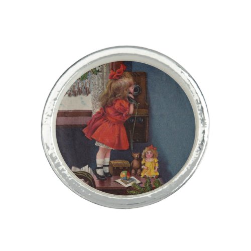 Christmas Little Girl Telephone Antique Ring