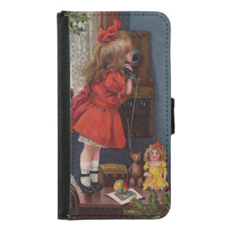 Christmas Little Girl Telephone Antique Wallet Phone Case For Samsung Galaxy S5