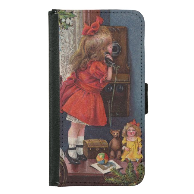 Christmas Little Girl Telephone Antique Samsung Galaxy Wallet Case (Front)