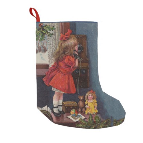 Christmas Little Girl Telephone Antique Small Christmas Stocking