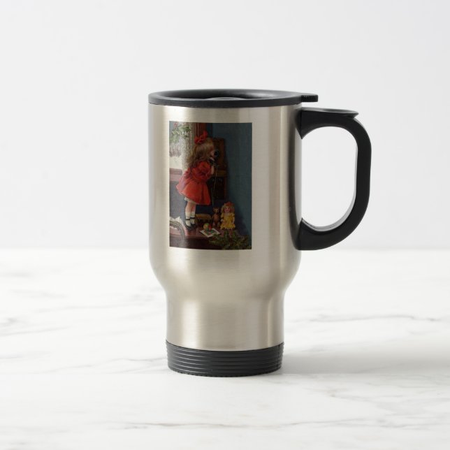 Christmas Little Girl Telephone Antique Travel Mug (Right)