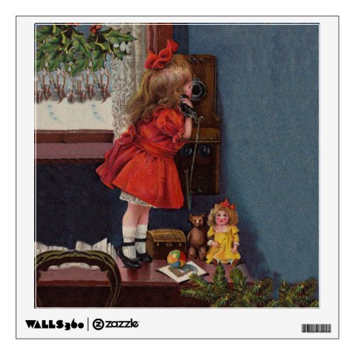 Christmas Little Girl Telephone Antique Wall Sticker