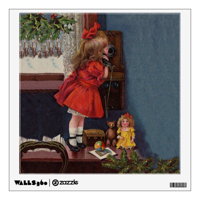 Christmas Little Girl Telephone Antique Wall Sticker (Front)