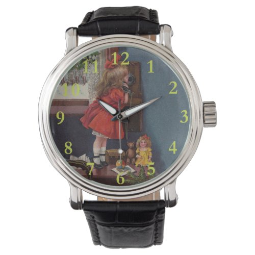 Christmas Little Girl Telephone Antique Watch