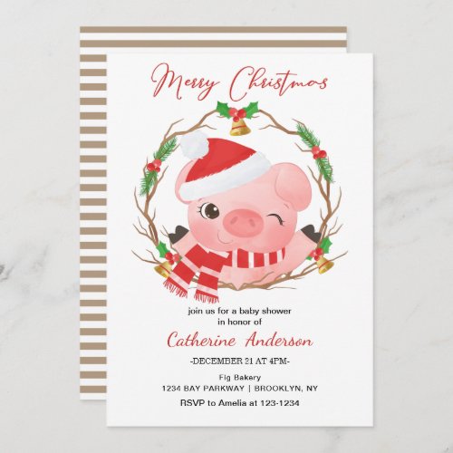 Christmas Little piggy Baby Shower Invitation