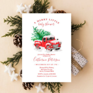 Christmas Little Red Truck Baby Shower Invitation