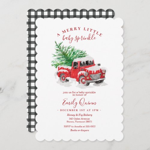 Christmas Little Red Truck Baby Sprinkle Invitation