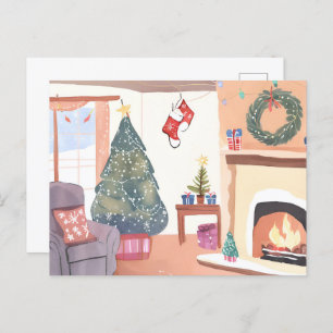 Christmas Living Room   Watercolor Holiday