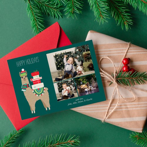 Christmas Llama 3 Photo Collage Holiday Card
