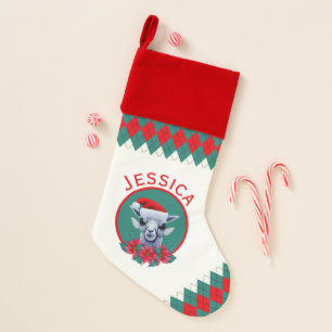 Christmas Llama And Wreath With Name Christmas Stocking