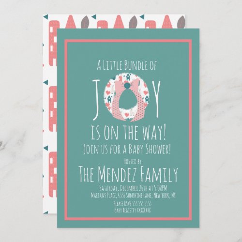 Christmas Llama Baby Shower Wreath Joy Bundle Invitation