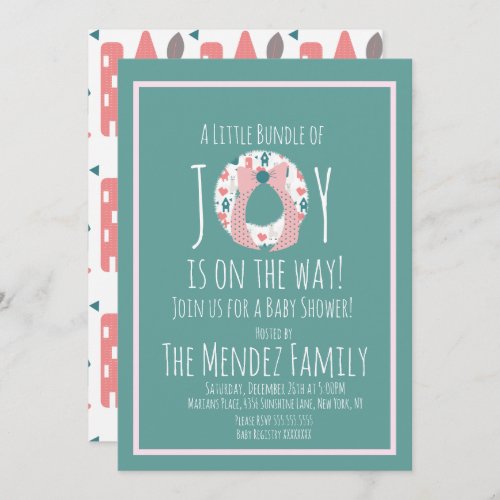 Christmas Llama Baby Shower Wreath Joy Bundle Invitation