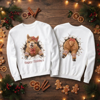 Christmas Llama Breaking Through Front And Back Sweatshirt