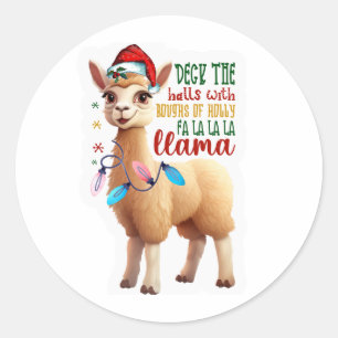 Christmas Llama Classic Round Sticker