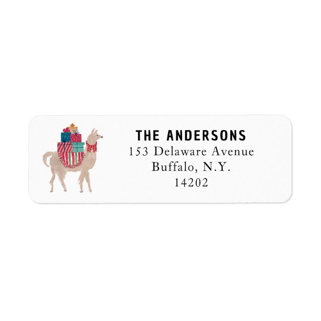 Christmas Llama Cute Zoo Animal Return Address Label (Front)