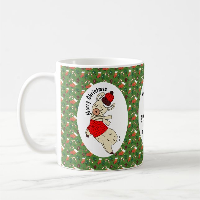 Christmas Llama Funny Pattern Personalized Coffee Mug (Left)