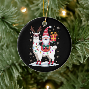 Christmas Llama Gnome Santa Lights Reindeer Xmas Ceramic Ornament