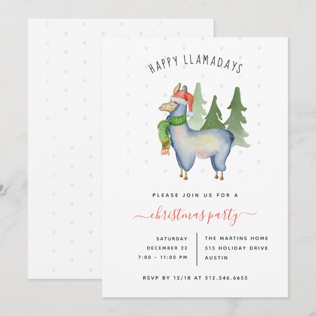 Christmas Llama | Holiday Party Invitation (Front/Back)