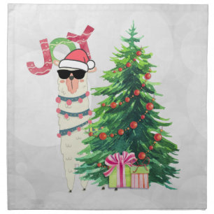 Christmas Llama   Joy Typography   Silver Bokeh Cloth Napkin
