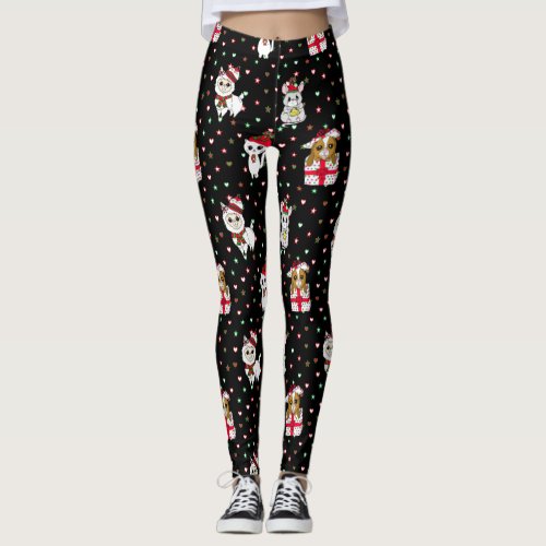 Christmas Llama Kitten and Mouse Stars and Hearts Leggings