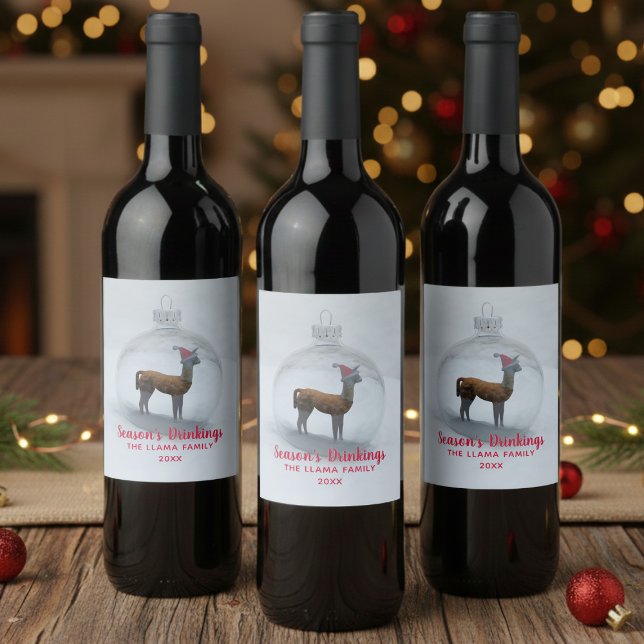 Christmas Llama Ornament Holiday Wine Labels (Fun and festive Christmas llama ornament wine label for your holiday wine)