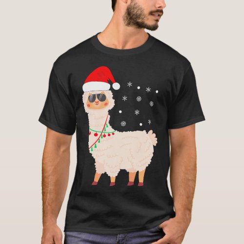 Christmas Llama Pajamas Alpaca In Santa Hat Women T_Shirt