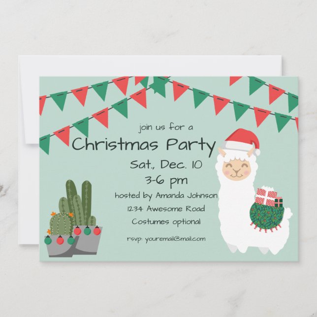 Christmas Llama Party Invitation (Front)