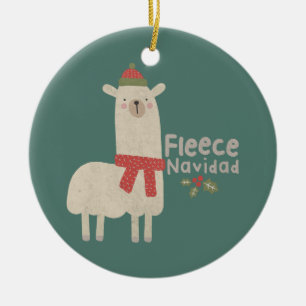 Christmas Llama Pun: Fleece Navidad Ceramic Ornament