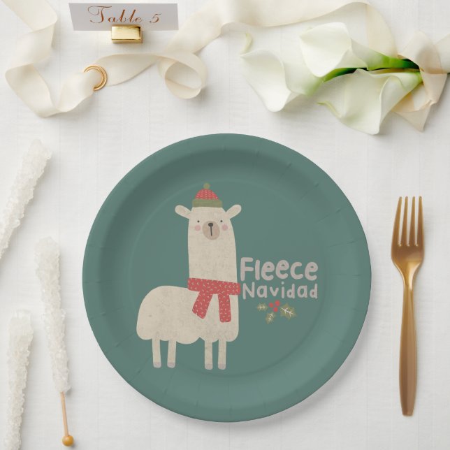 Christmas Llama Pun: Fleece Navidad Paper Plates (Wedding)