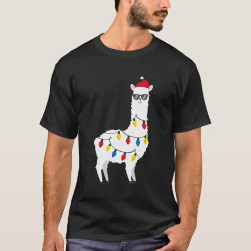 Christmas Llama Santa Hat Sunglasses Alpaca Funny  T_Shirt