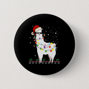 Christmas Llama Santa Hat Ugly Xmas Tree Alpaca Gi Button