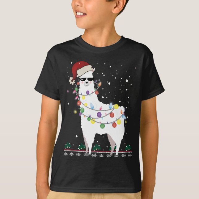 Christmas Llama Santa Hat Ugly Xmas Tree Alpaca Gi T-Shirt (Front)