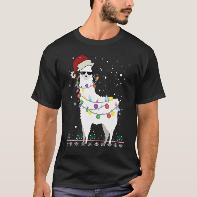 Christmas Llama Santa Hat Ugly Xmas Tree Alpaca Gi T-Shirt (Front)