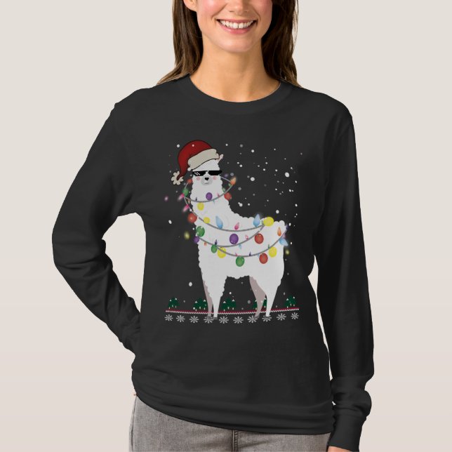 Christmas Llama Santa Hat Ugly Xmas Tree Alpaca Gi T-Shirt (Front)
