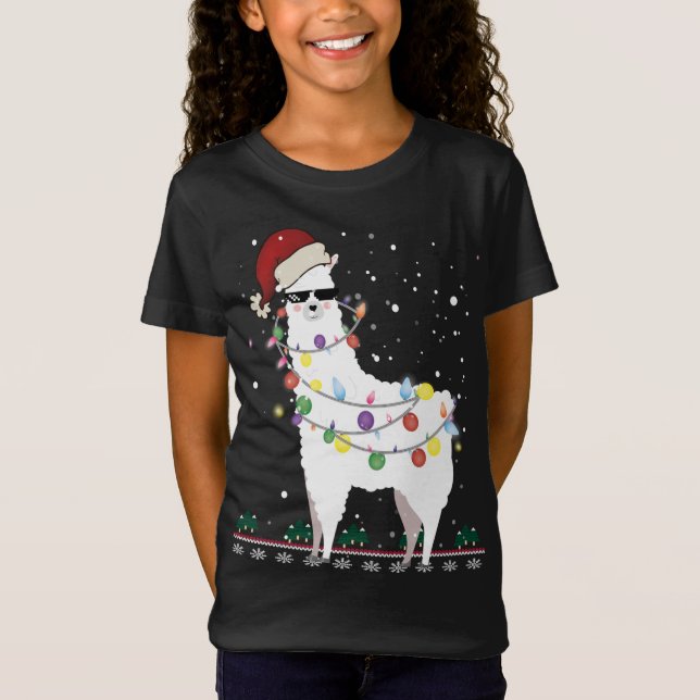 Christmas Llama Santa Hat Ugly Xmas Tree Alpaca Gi T-Shirt (Front)