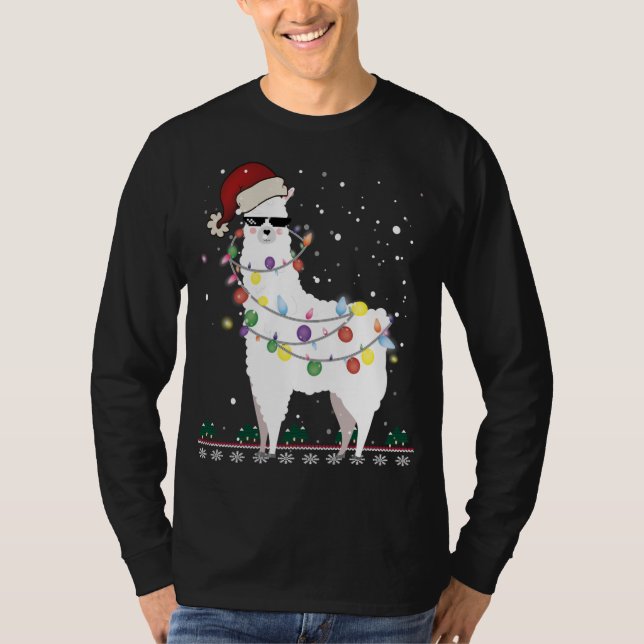 Christmas Llama Santa Hat Ugly Xmas Tree Alpaca Gi T-Shirt (Front)