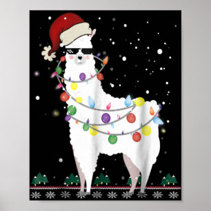 Christmas Llama Santa Hat Ugly Xmas Tree Alpaca T Poster