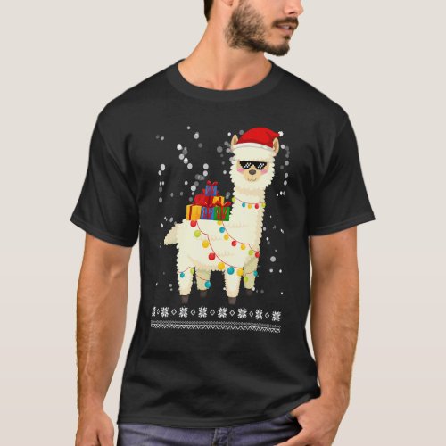 Christmas Llama Santa Hat Ugly Xmas Tree Alpaca T_Shirt