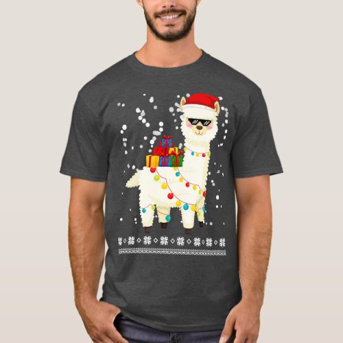 Christmas Llama Santa Hat Ugly Xmas Tree Alpaca T_Shirt