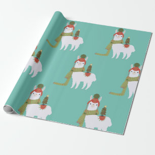 Christmas Llama Teal Wrapping Paper