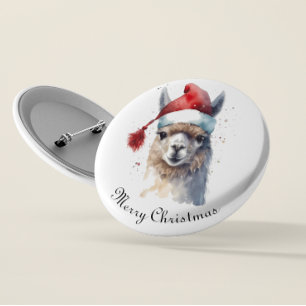 Christmas Llama Watercolor Santa Hat Custom Text Button