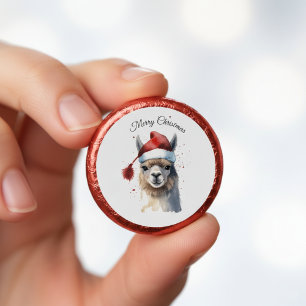 Christmas Llama Watercolor Santa Hat Custom Text Hershey®'s Kisses®