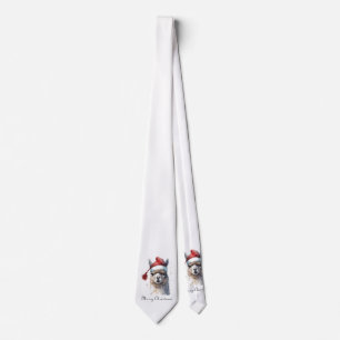 Christmas Llama Watercolor Santa Hat Custom Text Neck Tie