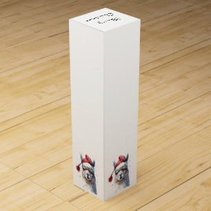 Christmas Llama Watercolor Santa Hat Custom Text Wine Box